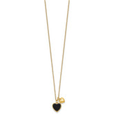 Sterling Silver Gold-tone Polished Onyx and CZ Hearts 14 Inch with 3 Inch Extension Children's Necklace